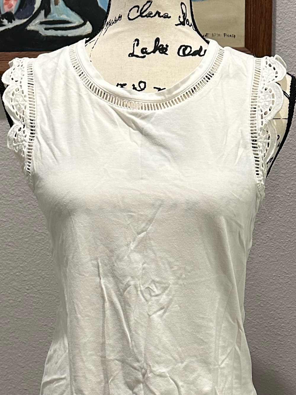 Lilly Pulitzer White Sleeveless Tank with Lace-Trim Shoulders